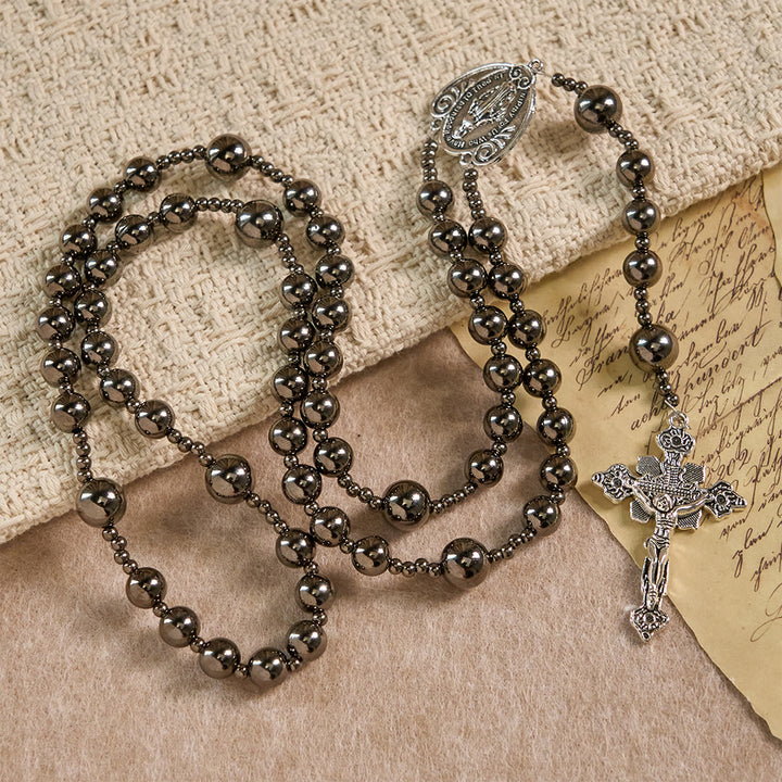 FREE Today: Antique Silver Tone Battle Bead Seven Sorrows Rosary: A Symbol of Grace in Every Prayer - Our Lady & Crucifix - image 0