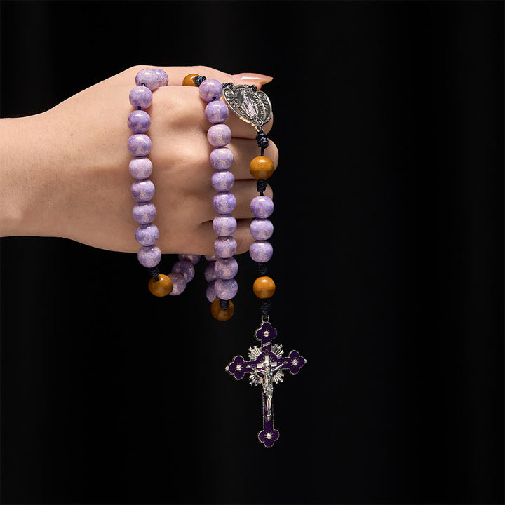 Christianartworkshop Purple Glass Devotion Rosary with Our Lady Medal & Crucifix - image 1