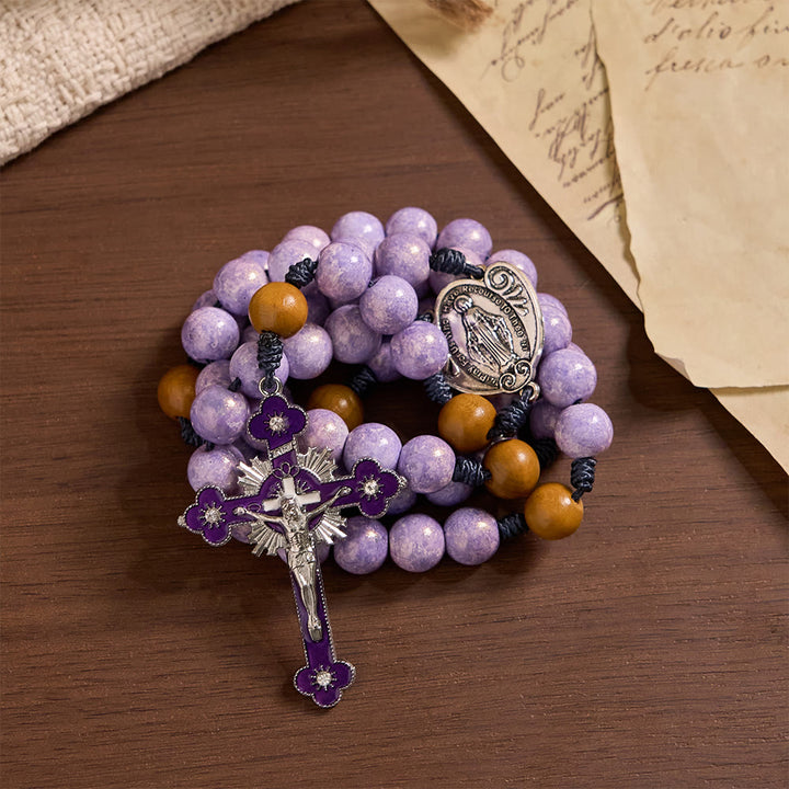 Christianartworkshop Purple Glass Devotion Rosary with Our Lady Medal & Crucifix - image 4