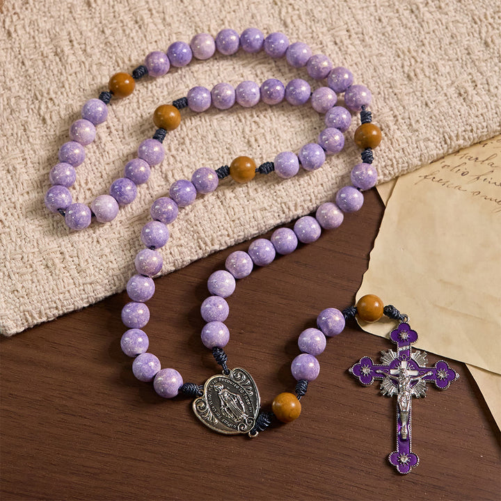 Christianartworkshop Purple Glass Devotion Rosary with Our Lady Medal & Crucifix - image 3