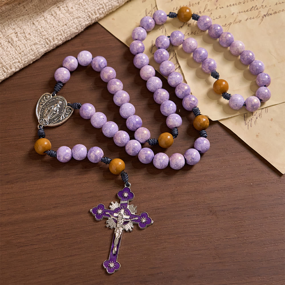 Christianartworkshop Purple Glass Devotion Rosary with Our Lady Medal & Crucifix - image 2