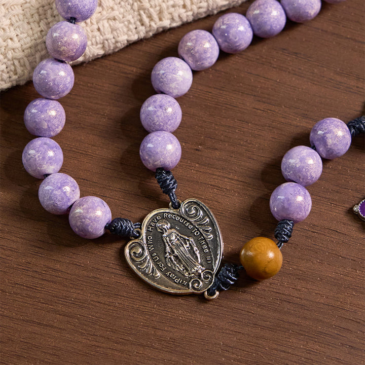 Christianartworkshop Purple Glass Devotion Rosary with Our Lady Medal & Crucifix - image 6
