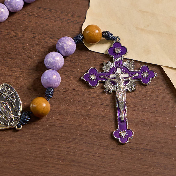 Christianartworkshop Purple Glass Devotion Rosary with Our Lady Medal & Crucifix - image 7