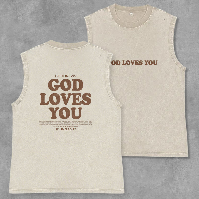 Christianartworkshop God Loves You Unisex Washed Tank Top - Beige - 2XL - image 7