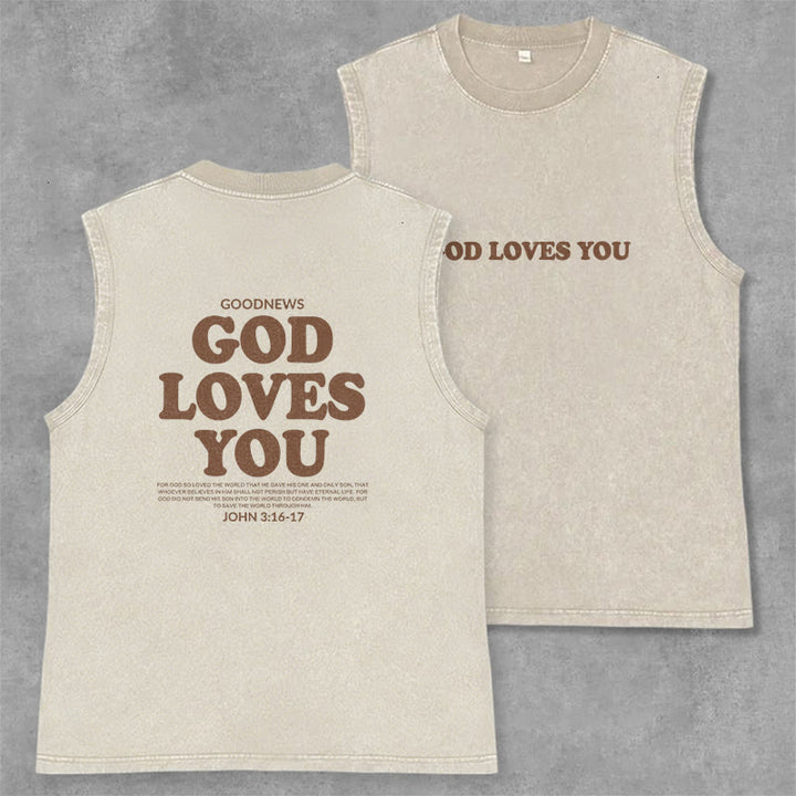 Christianartworkshop God Loves You Unisex Washed Tank Top - Beige - 2XL - image 7