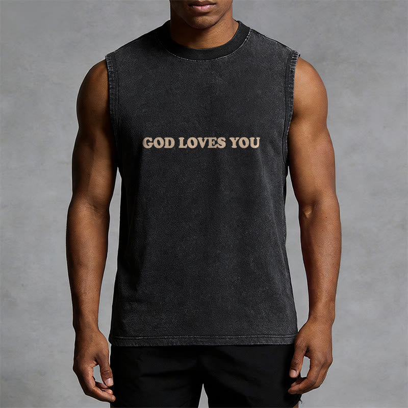 Christianartworkshop God Loves You Unisex Washed Tank Top - image 2