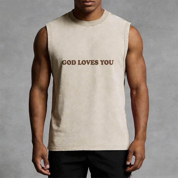 Christianartworkshop God Loves You Unisex Washed Tank Top - image 9