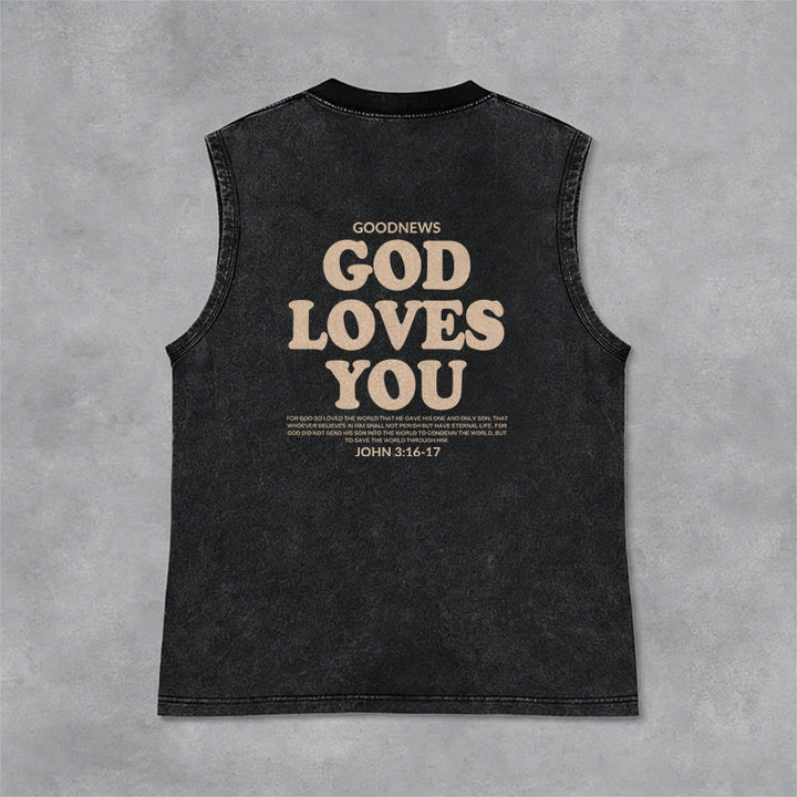 Christianartworkshop God Loves You Unisex Washed Tank Top - image 5