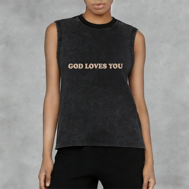Christianartworkshop God Loves You Unisex Washed Tank Top - image 4