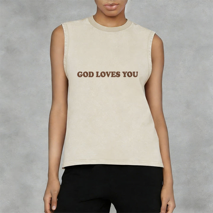 Christianartworkshop God Loves You Unisex Washed Tank Top - image 11