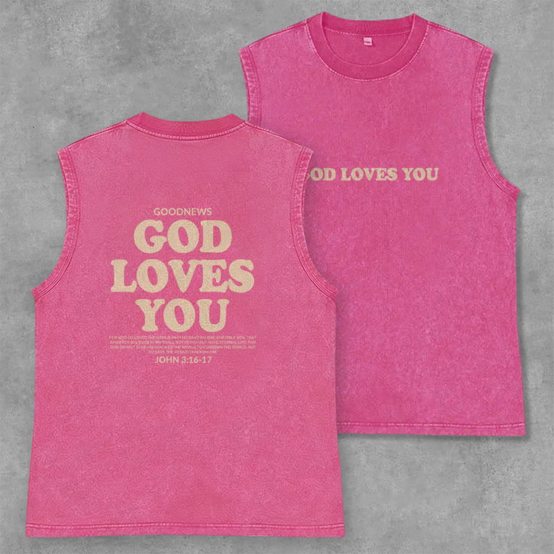 Christianartworkshop God Loves You Unisex Washed Tank Top - Pink - 2XL - image 21