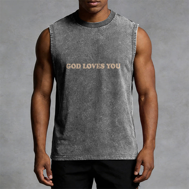 Christianartworkshop God Loves You Unisex Washed Tank Top - image 16