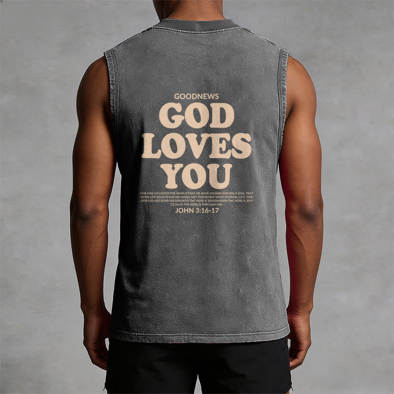 Christianartworkshop God Loves You Unisex Washed Tank Top - image 15