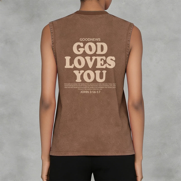 Christianartworkshop God Loves You Unisex Washed Tank Top - image 31