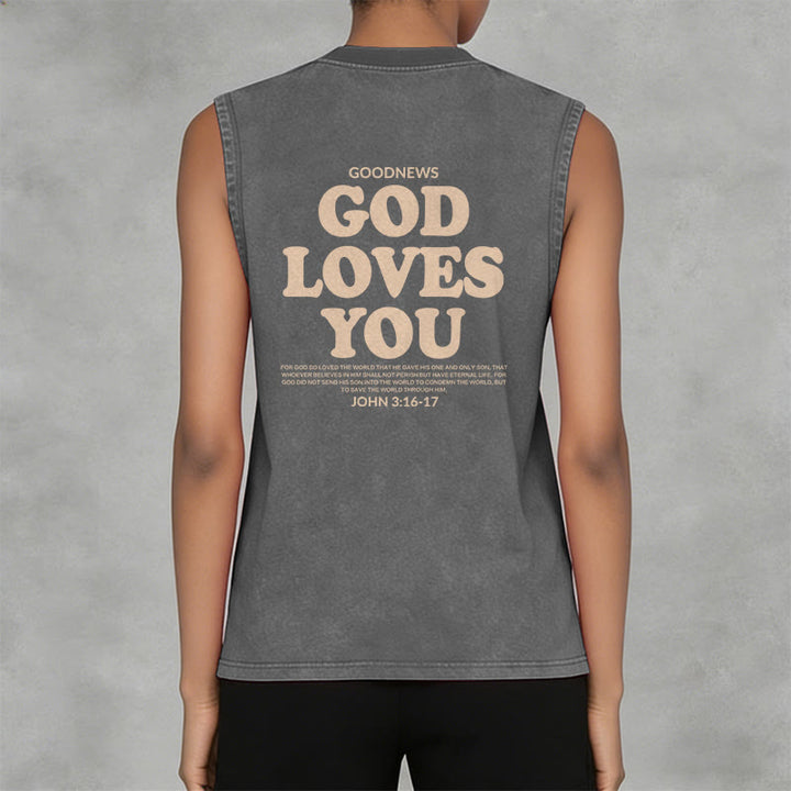 Christianartworkshop God Loves You Unisex Washed Tank Top - image 17