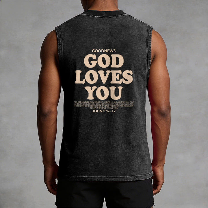 Christianartworkshop God Loves You Unisex Washed Tank Top - image 1