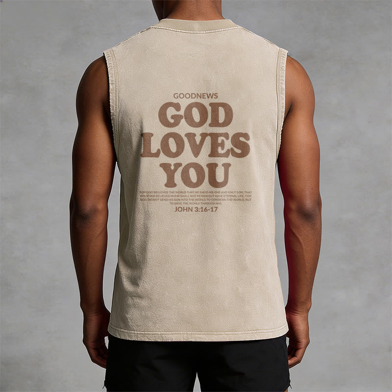 Christianartworkshop God Loves You Unisex Washed Tank Top - image 8