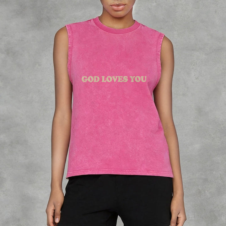 Christianartworkshop God Loves You Unisex Washed Tank Top - image 25