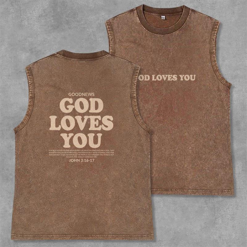 Christianartworkshop God Loves You Unisex Washed Tank Top - Brown - 2XL - image 28