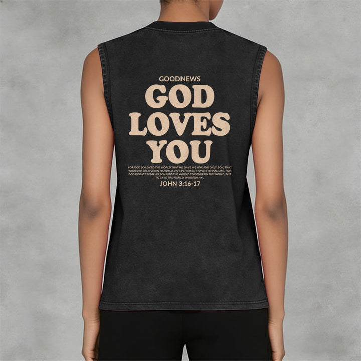 Christianartworkshop God Loves You Unisex Washed Tank Top - image 3