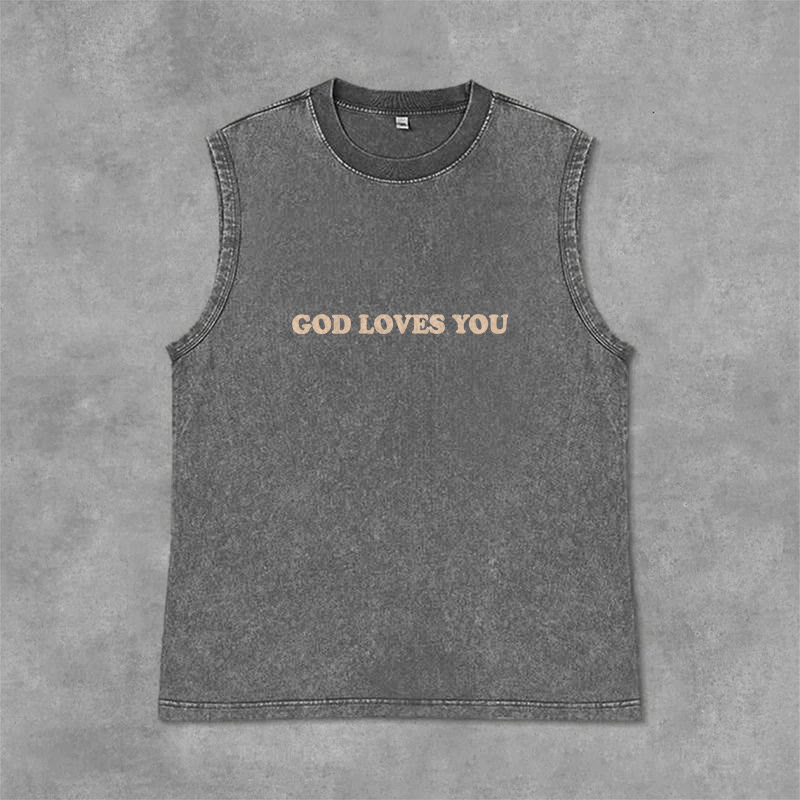 Christianartworkshop God Loves You Unisex Washed Tank Top - image 20