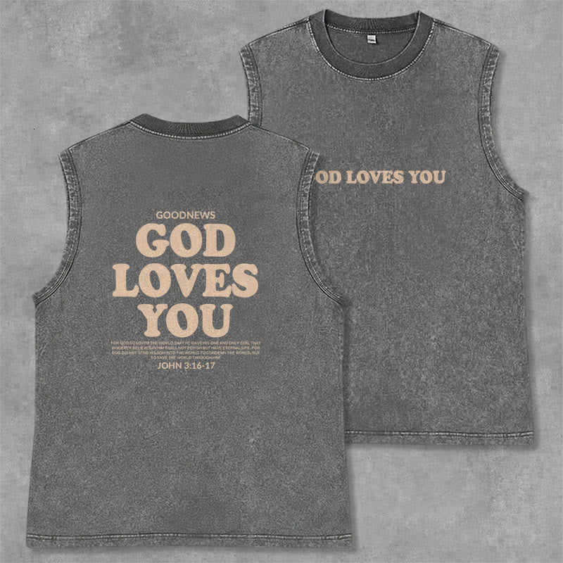 Christianartworkshop God Loves You Unisex Washed Tank Top - Grey - 2XL - image 14