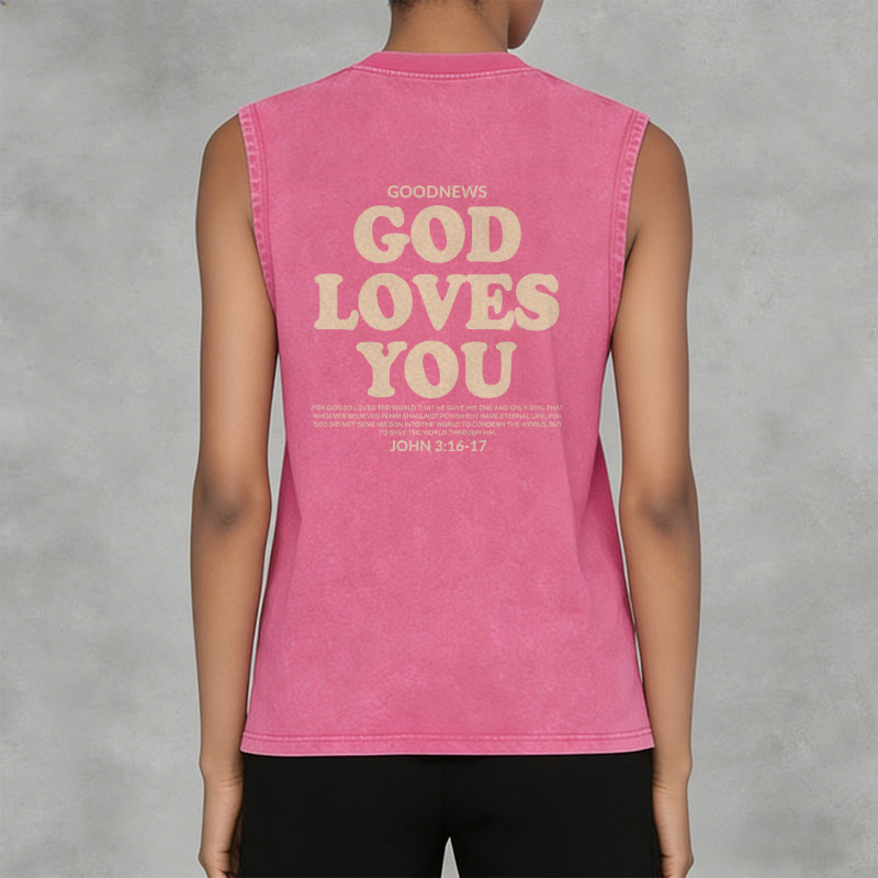 Christianartworkshop God Loves You Unisex Washed Tank Top - image 24