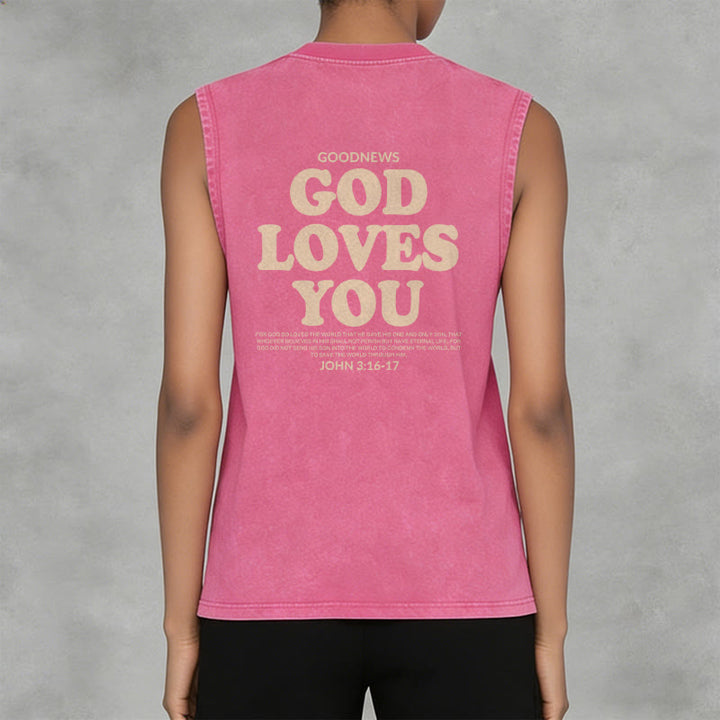 Christianartworkshop God Loves You Unisex Washed Tank Top - image 24