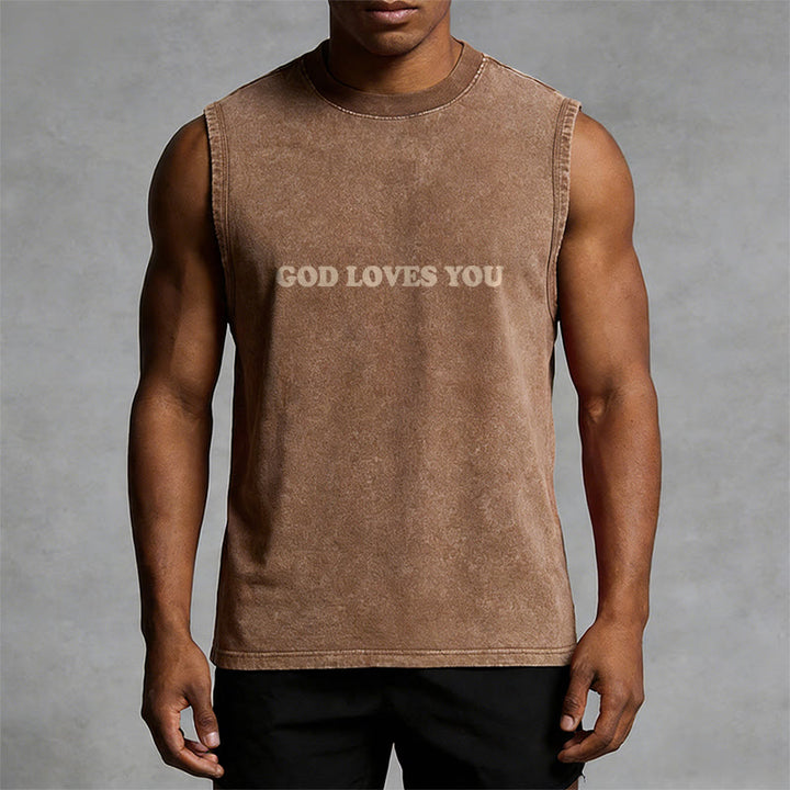 Christianartworkshop God Loves You Unisex Washed Tank Top - image 30