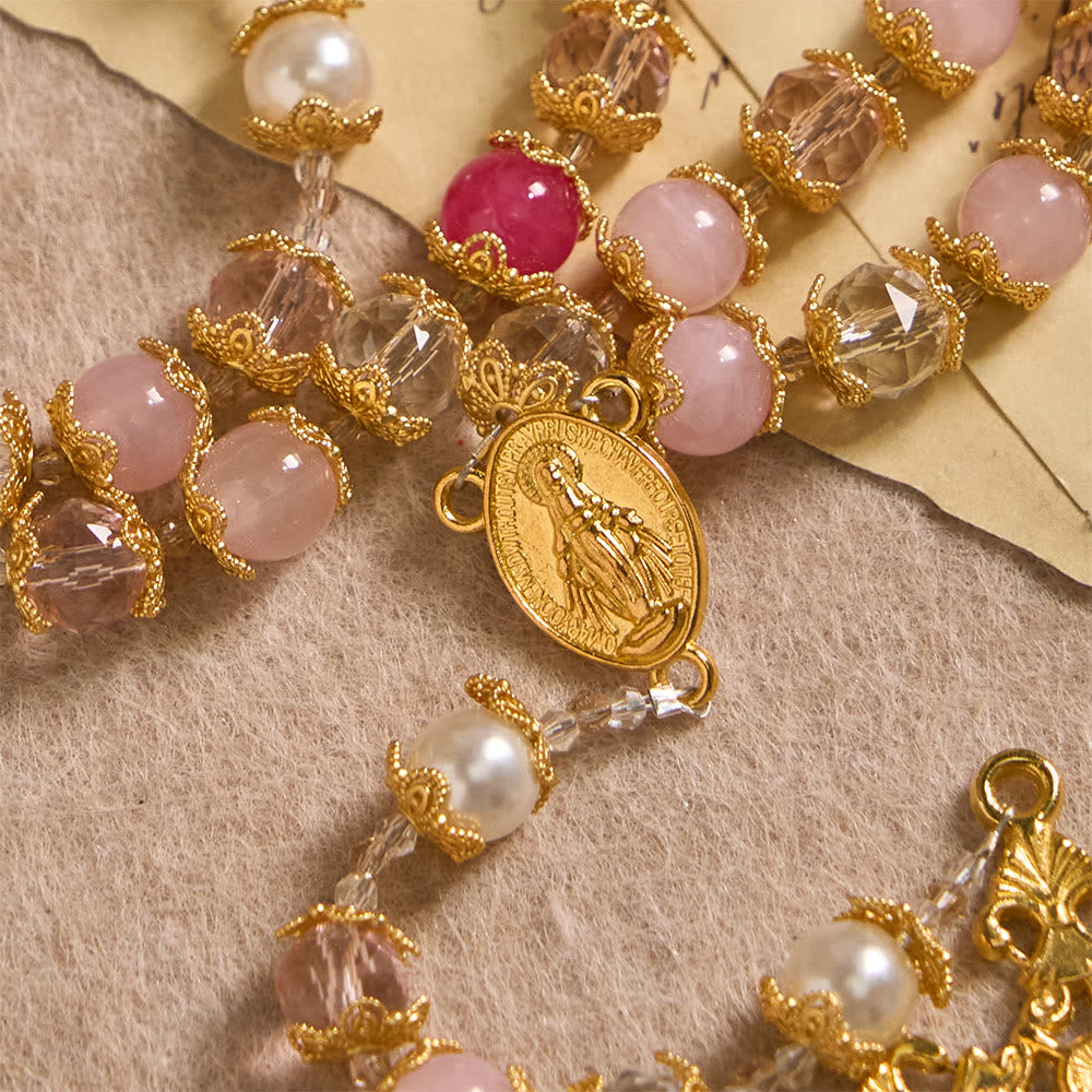 Christianartworkshop Pink-Tone Glass Devotion Rosary with Our Lady Medal & Crucifix: Sacred Love Woven in Elegant Craft - image 6