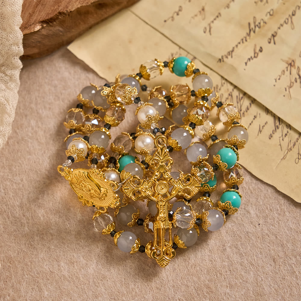 Christianartworkshop Blue-Tone Glass Bead Rosary with Our Lady Medal & Crucifix: A Symbol of Grace in Every Prayer - image 4