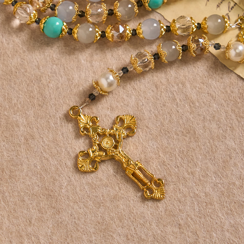 Christianartworkshop Blue-Tone Glass Bead Rosary with Our Lady Medal & Crucifix: A Symbol of Grace in Every Prayer - image 7