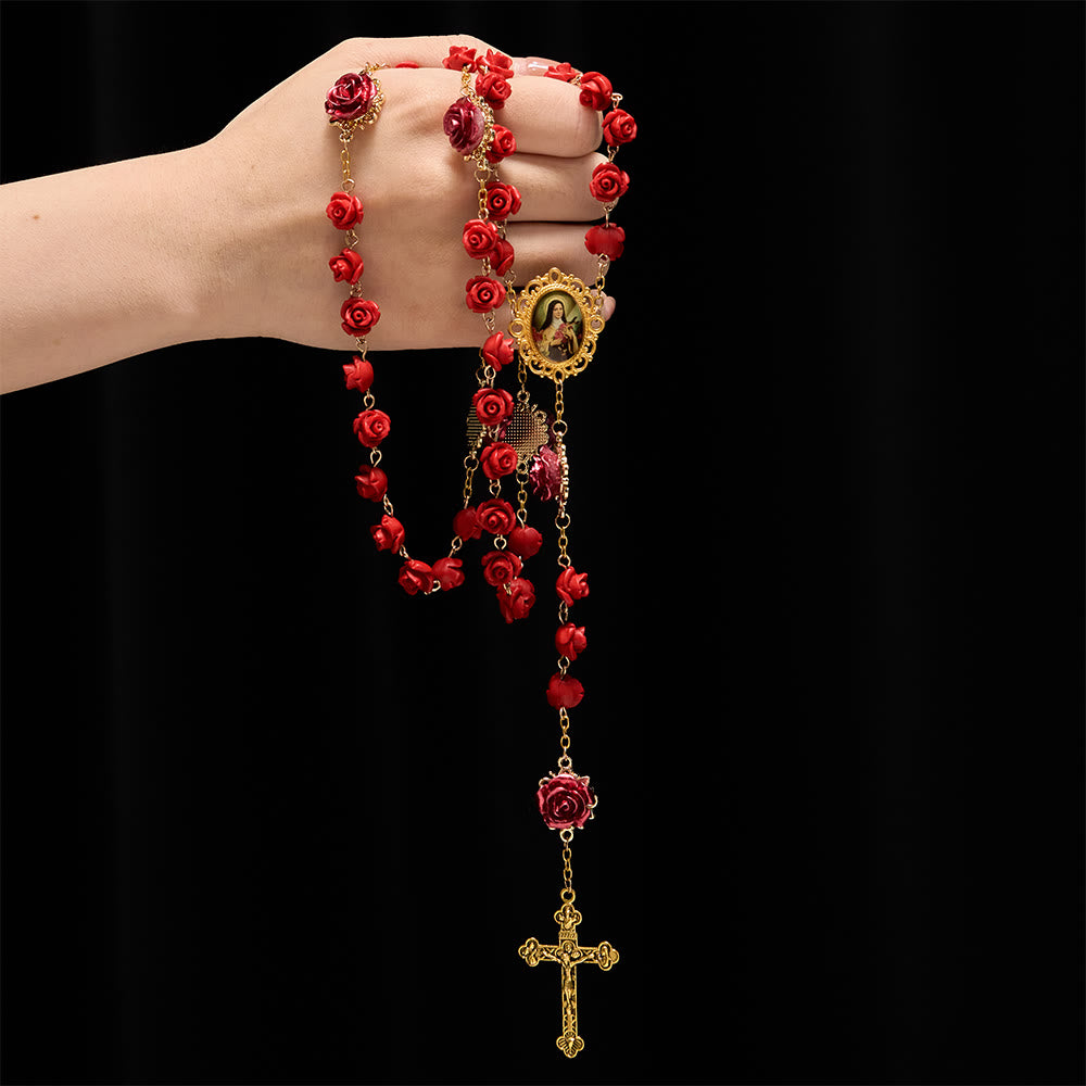 Christianartworkshop Rose Resin Bead Devotional Rosary with Our Lady Medal & Crucifix: Carry Divine Light in Every Petal - image 1