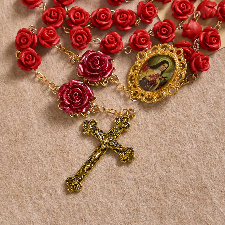Christianartworkshop Rose Resin Bead Devotional Rosary with Our Lady Medal & Crucifix: Carry Divine Light in Every Petal - image 6