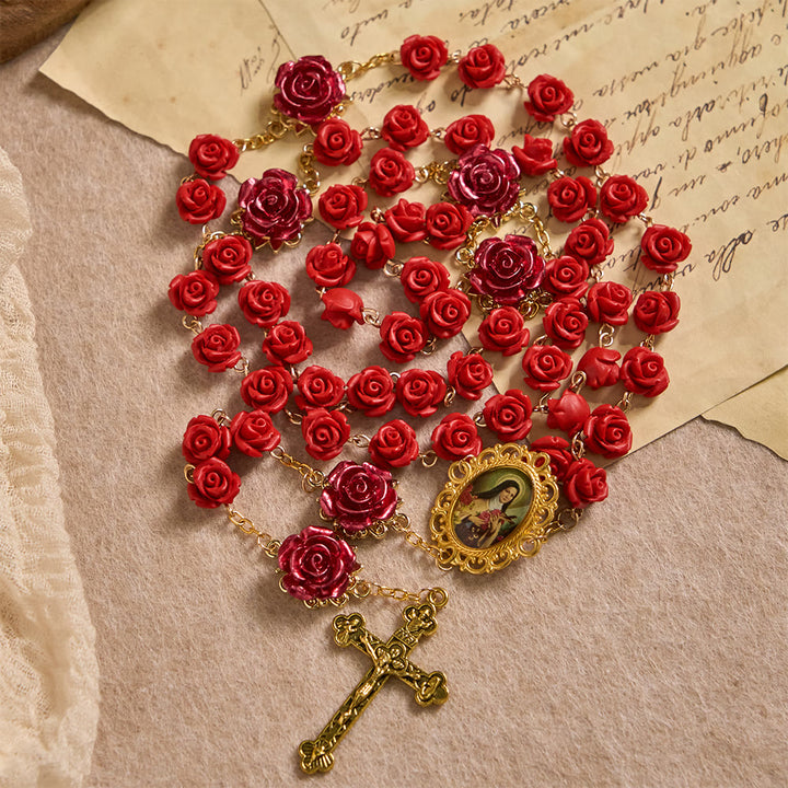 Christianartworkshop Rose Resin Bead Devotional Rosary with Our Lady Medal & Crucifix: Carry Divine Light in Every Petal - Our Lady & Crucifix - image 0