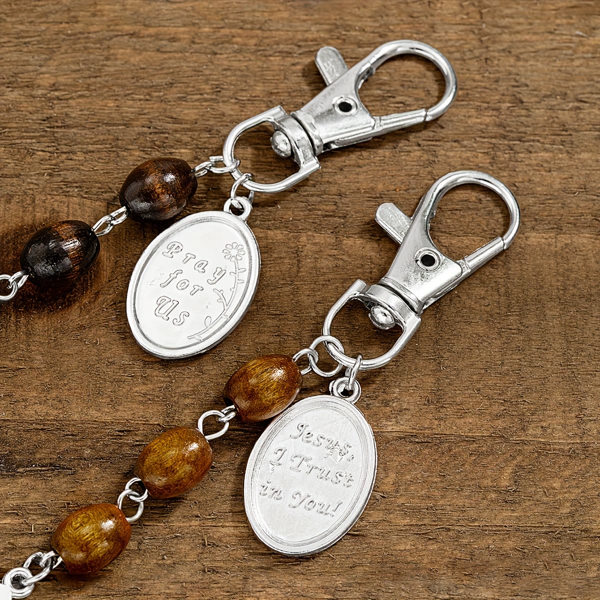 St. Gerard & Jesus Medallion Wood-Bead Crucifix Keychain