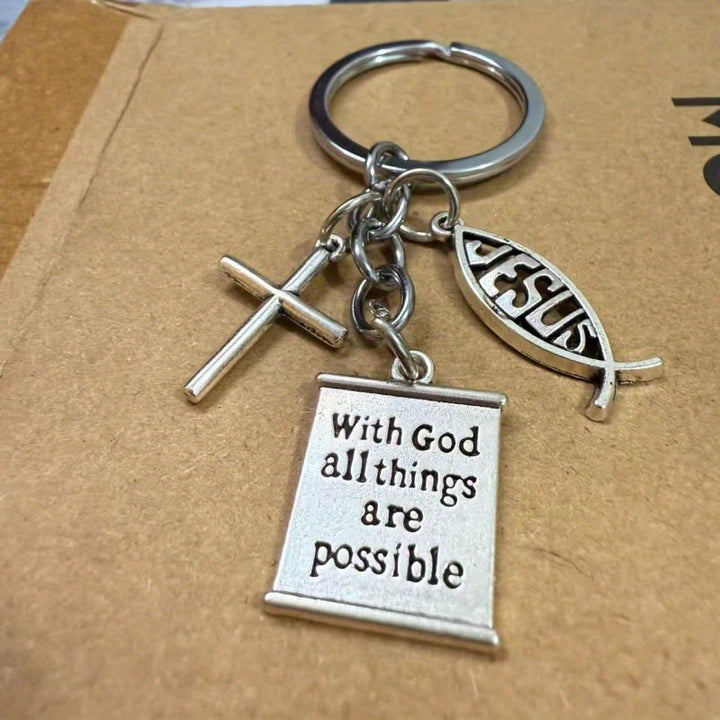Christianartworkshop Scripture Cross Ichthys Keychain: A Symbol of Divine Possibility and Hope - image 3