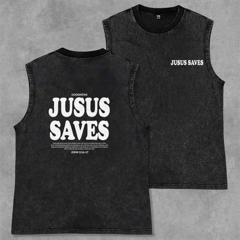 Christianartworkshop Jesus Saves John 3:16 Unisex Washed Tank Top - Black - 2XL - image 7
