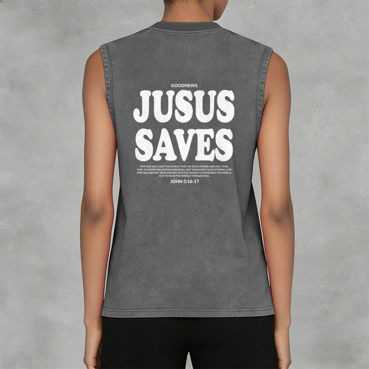 Christianartworkshop Jesus Saves John 3:16 Unisex Washed Tank Top - image 17
