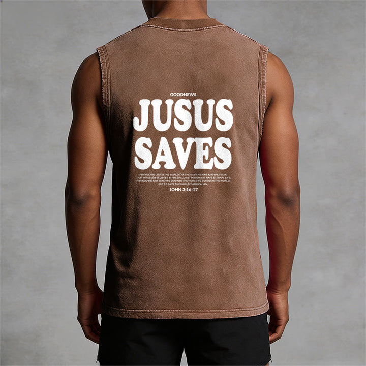 Christianartworkshop Jesus Saves John 3:16 Unisex Washed Tank Top - image 29
