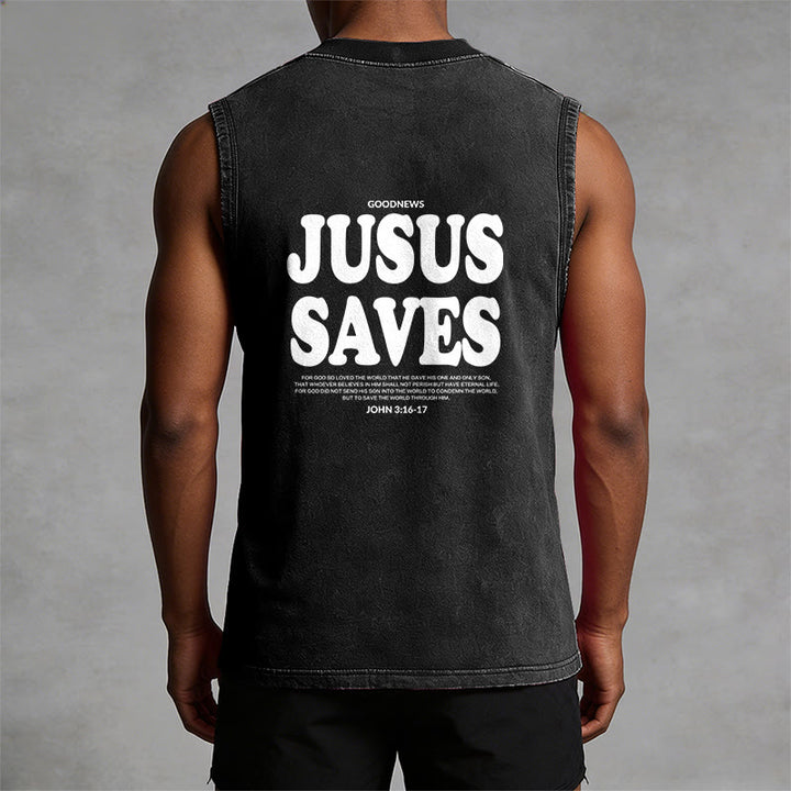 Christianartworkshop Jesus Saves John 3:16 Unisex Washed Tank Top - image 8