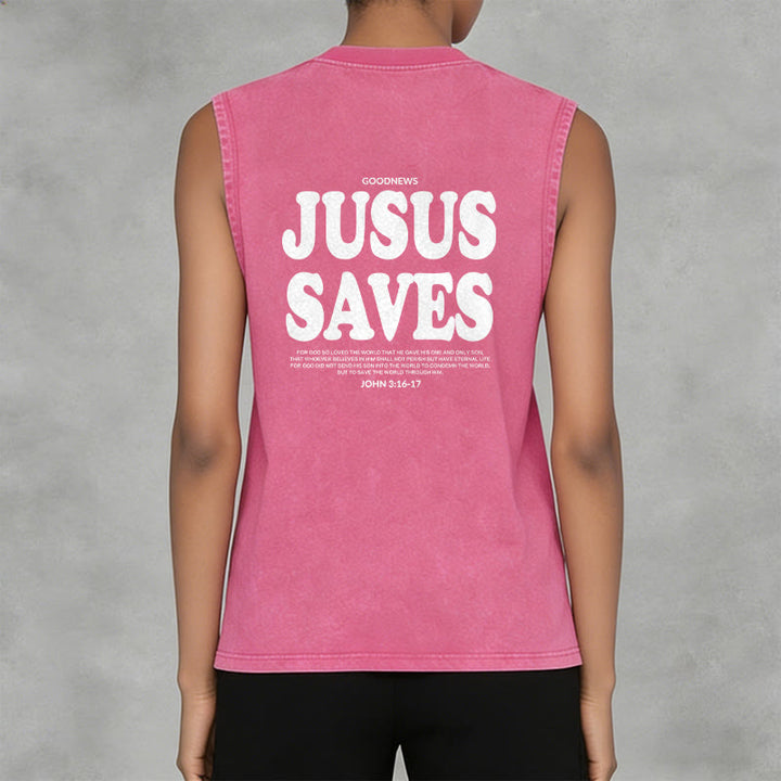 Christianartworkshop Jesus Saves John 3:16 Unisex Washed Tank Top - image 3