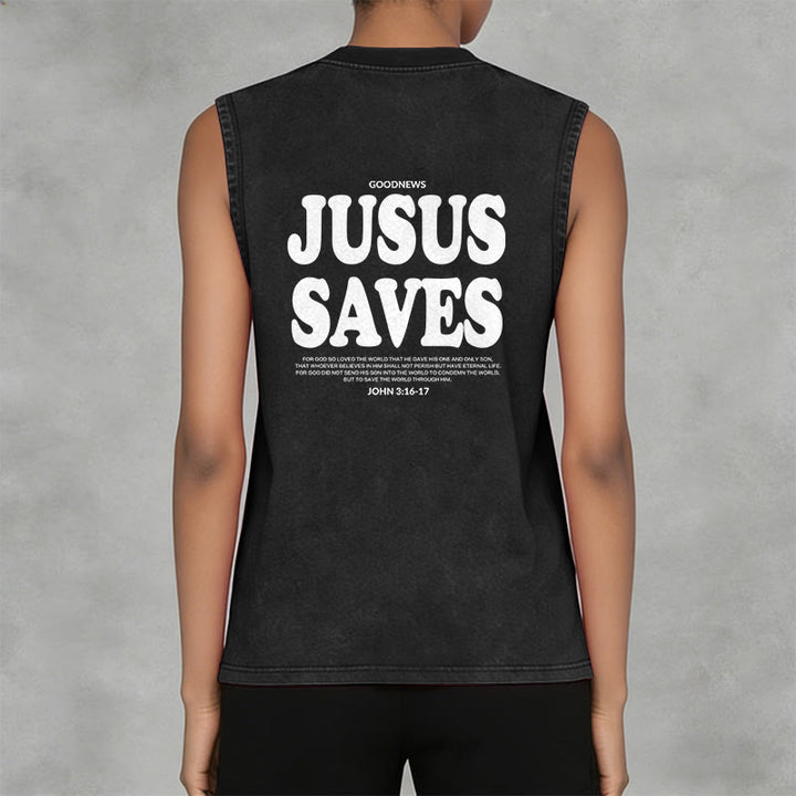 Christianartworkshop Jesus Saves John 3:16 Unisex Washed Tank Top - image 10