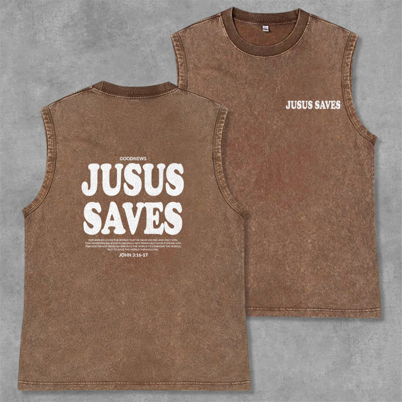Christianartworkshop Jesus Saves John 3:16 Unisex Washed Tank Top - Brown - 2XL - image 28