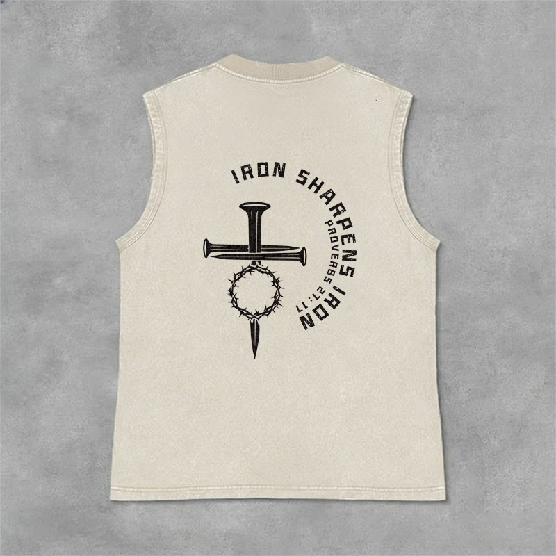 Christianartworkshop Proverbs 27:17 Nail Cross Unisex Washed Tank Top - image 19