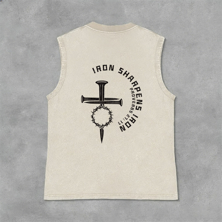 Christianartworkshop Proverbs 27:17 Nail Cross Unisex Washed Tank Top - image 19