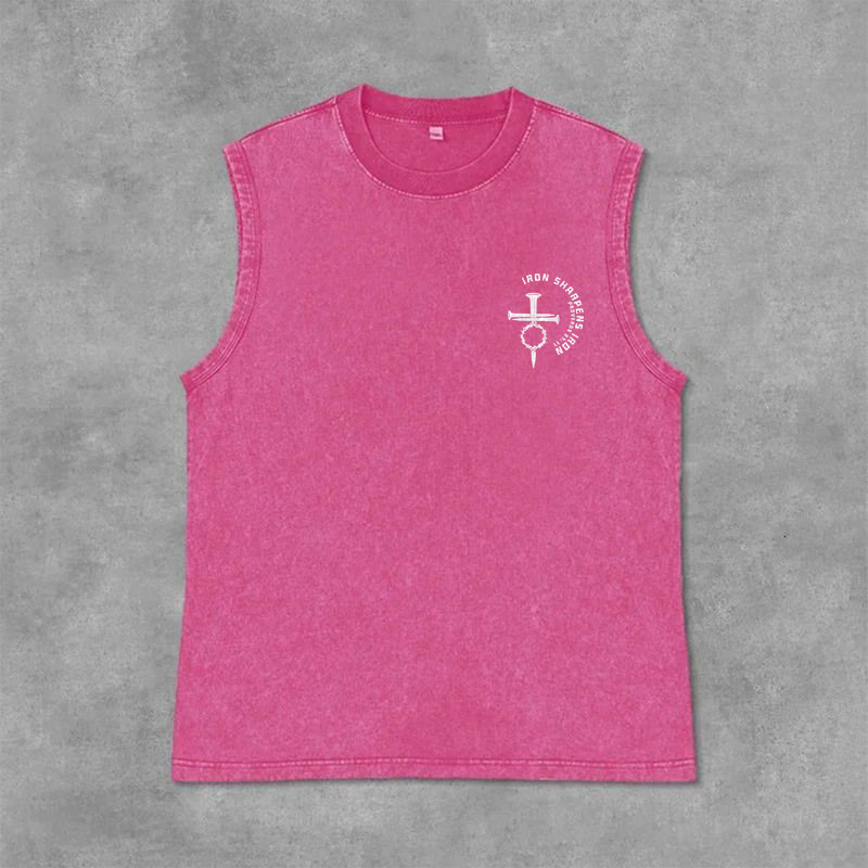 Christianartworkshop Proverbs 27:17 Nail Cross Unisex Washed Tank Top - image 27