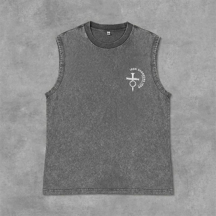Christianartworkshop Proverbs 27:17 Nail Cross Unisex Washed Tank Top - image 13