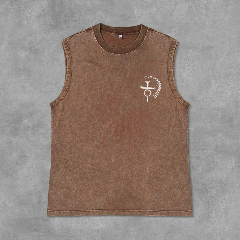 Christianartworkshop Proverbs 27:17 Nail Cross Unisex Washed Tank Top - image 34