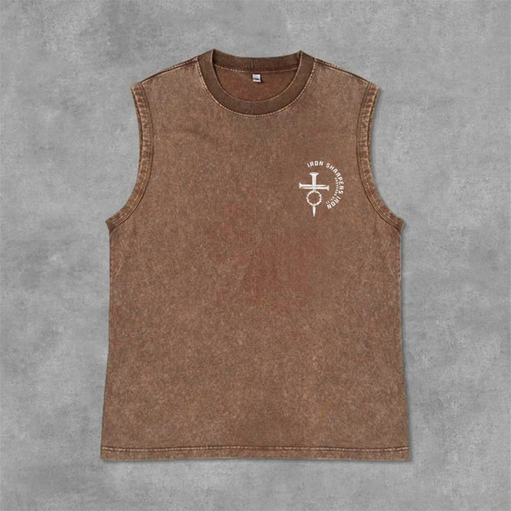 Christianartworkshop Proverbs 27:17 Nail Cross Unisex Washed Tank Top - image 34